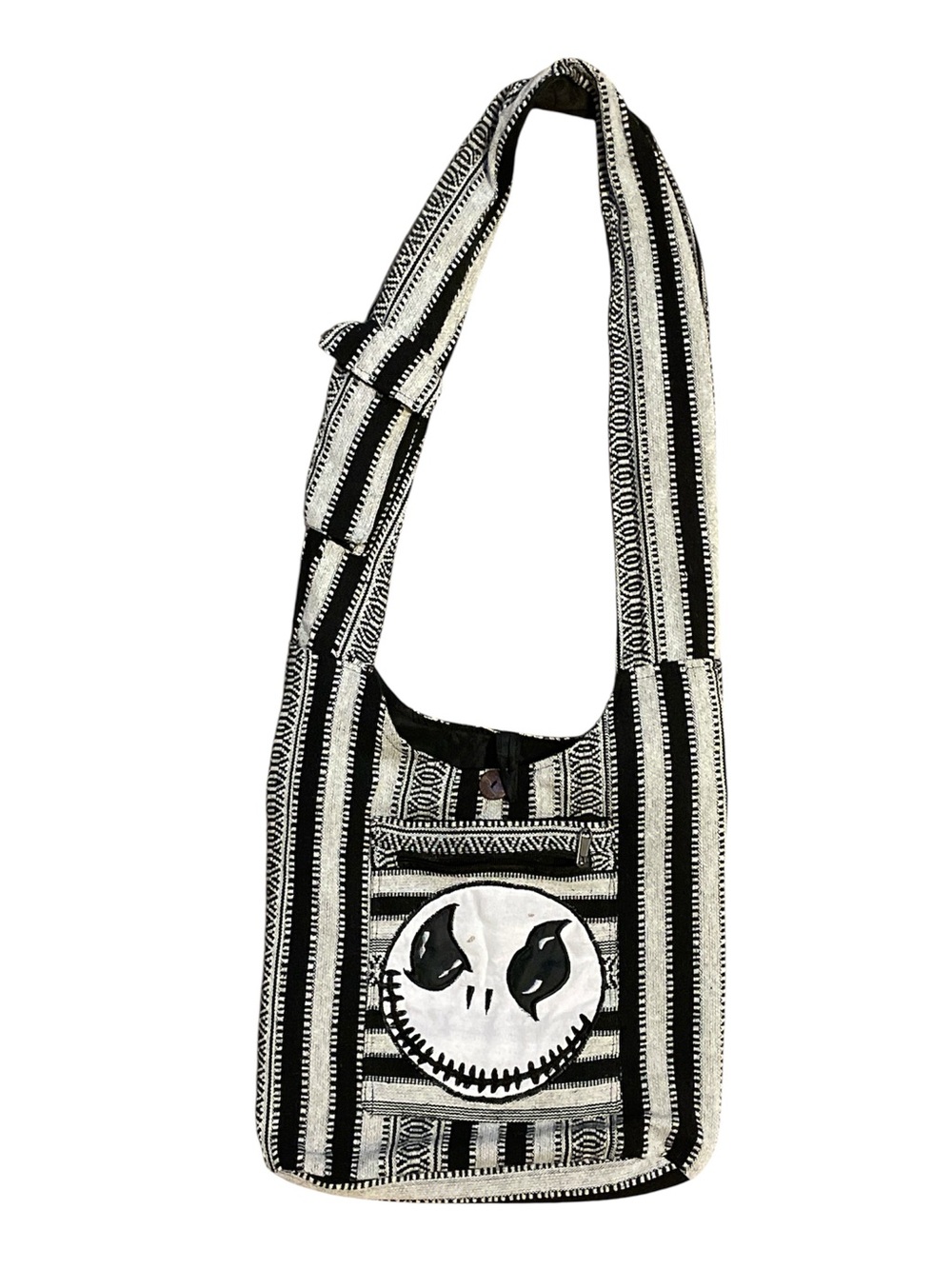 Disney Black and White Striped Crossbody Bag with Jack Skellington Patch